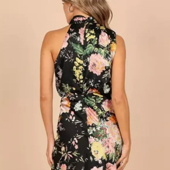 Petal & Pup Women's Anabelle Halter Neck Midi Dress - Black Floral - Picture 4 of 5
